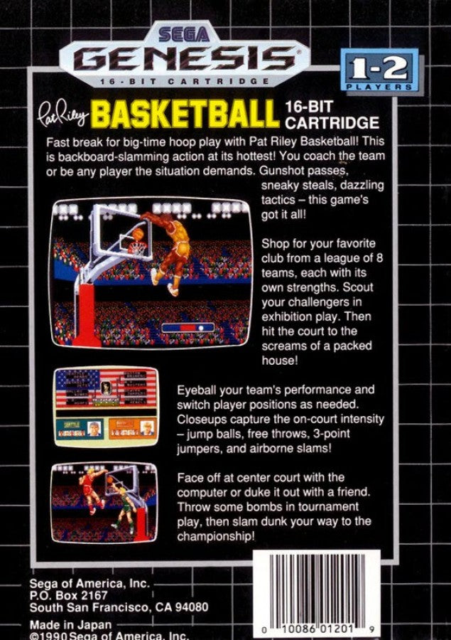 Pat Riley's Basketball back cover art for Sega Genesis (GEN) video game