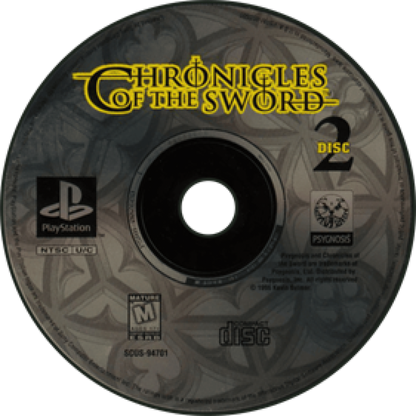 Chronicles of the Sword PlayStation PS1 for strategy role playing video game fans featuring tactical turn based battles fantasy world exploration character customization kingdom building deep storyline medieval warfare challenging missions collectible gaming appeal disc 2