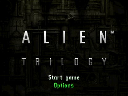 Alien Trilogy Greatest Hits PlayStation 1 PS1 for first person shooter and survival horror video game fans featuring Xenomorph aliens dark atmospheric environments intense combat weapons exploration challenging missions and classic sci fi horror gameplay collectible retro Sony PlayStation gaming appeal start screen