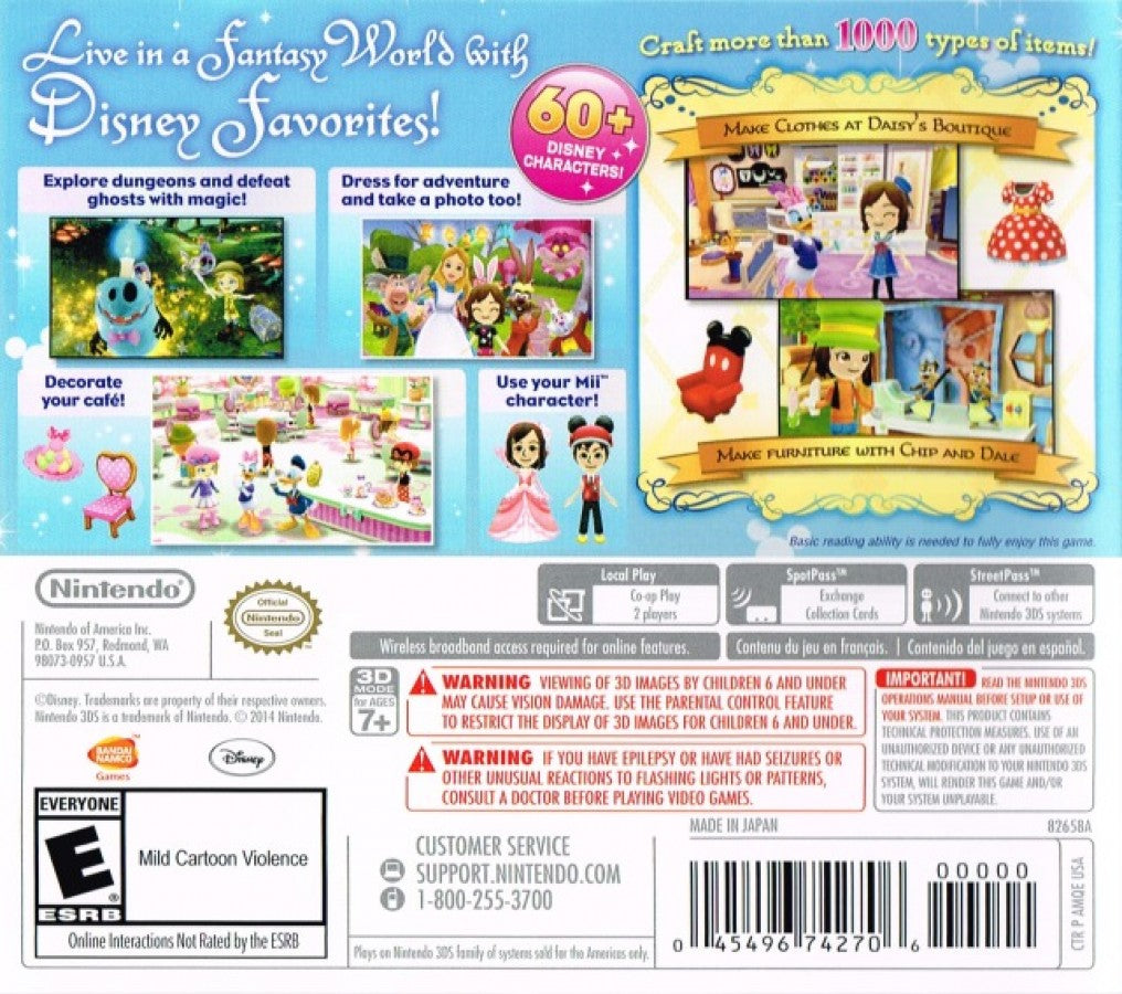 Disney Magical World back of game for Nintendo 3DS (3DS) life simulation video game