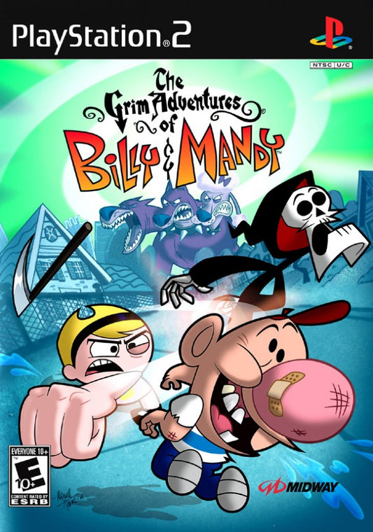 The Grim Adventures of Billy & Mandy PS2 Sony PlayStation 2 action platformer based on Cartoon Network series The Grim Adventures of Billy & Mandy chaotic cartoon comedy gameplay mini games arena battles Grim Reaper characters kids party style retro gaming PlayStation 2 software video game title cover art
