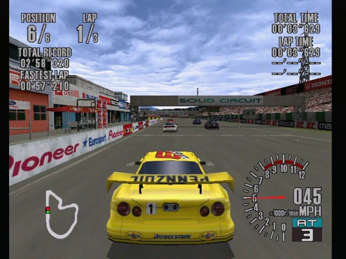 Sega GT game for the Sega Dreamcast featuring realistic racing simulation gameplay with licensed inspired vehicles career mode progression and tuning options focused on driving skill and car performance across various race tracks gameplay