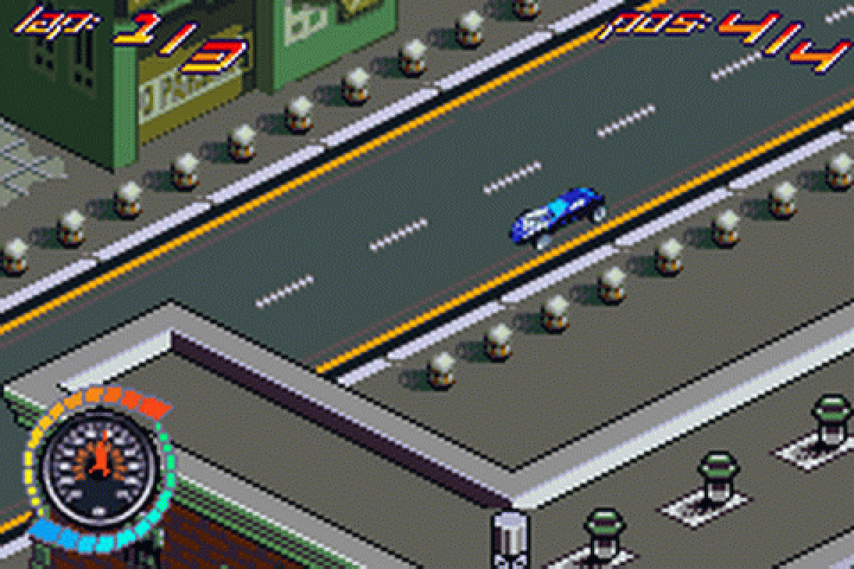 Hot Wheels All Out for Game Boy Advance, gameplay for a retro video game featuring arcade racing gameplay, high-speed track challenges, stunt driving, collectible cars, and fast-paced competition