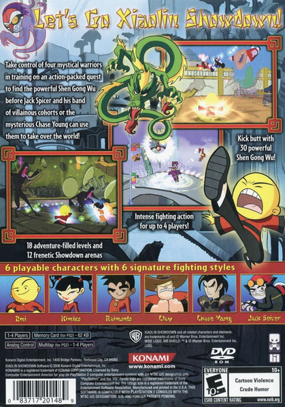 Xiaolin Showdown PS2 Sony PlayStation 2 action fighting game based on cartoon series martial arts combat Shen Gong Wu collectible items arena battles multiplayer party gameplay kids adventure fighting retro gaming PlayStation 2 software video game title back cover art
