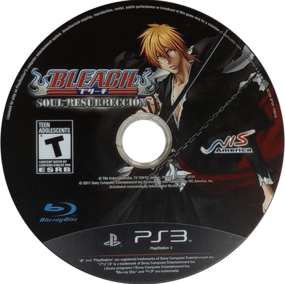 Bleach Soul Resurreccion disc game cover for PlayStation 3 video game. 