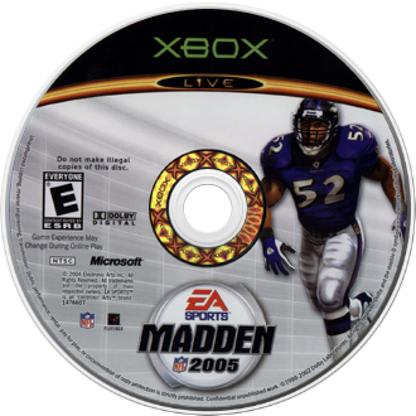 Madden NFL 2005 Xbox for football sports video game fans featuring NFL teams and players Franchise Mode online multiplayer enhanced defensive controls realistic gameplay season management competitive matches classic EA Sports action collectible gaming appeal game disc