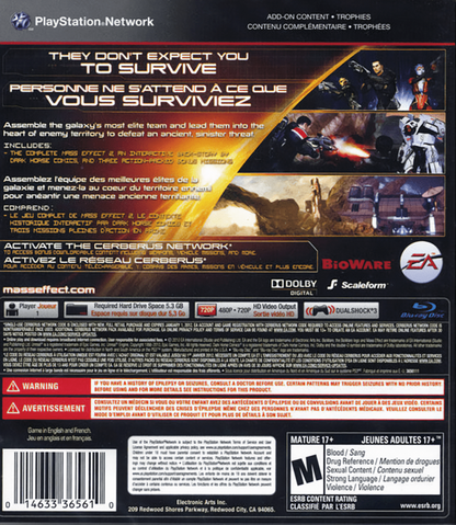 Mass Effect 2 back cover art for PlayStation 3 (PS3) video game