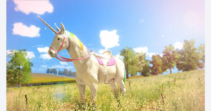The Unicorn Princess for PlayStation 4, gameplay for a fantasy adventure simulation video game with horseback riding, magical exploration, quest-based gameplay, and family-friendly open-world adventure