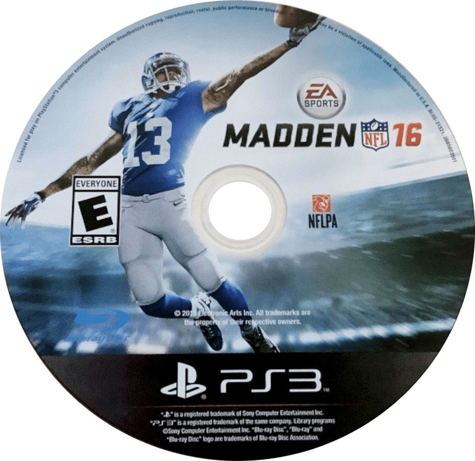 Madden NFL 16 disc art for PlayStation 3 (PS3) video game