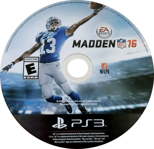 Madden NFL 16 disc art for PlayStation 3 (PS3) video game