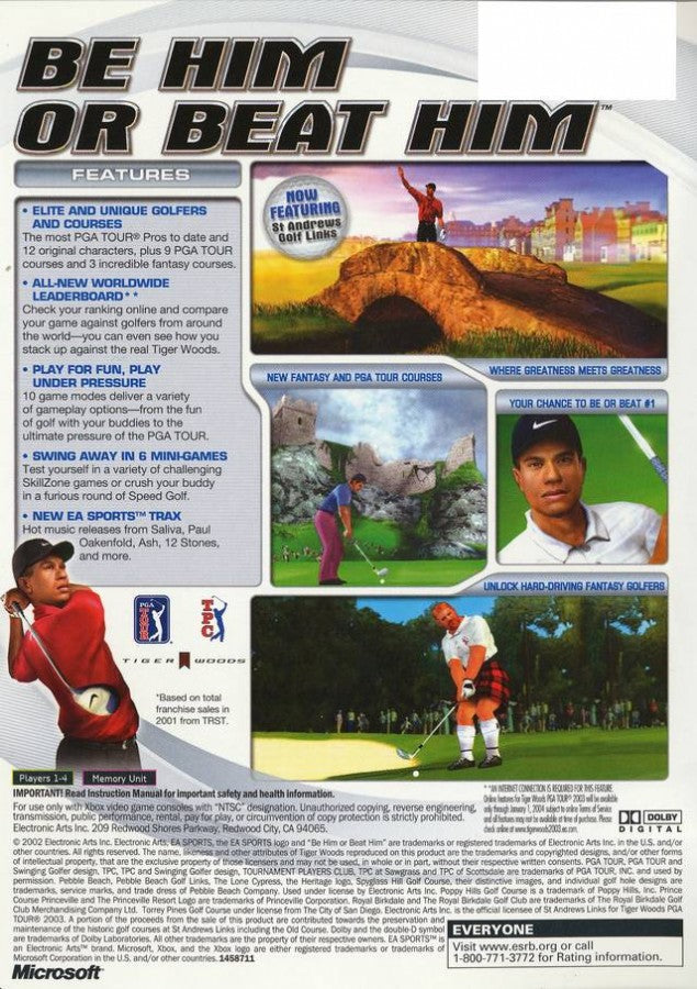 Tiger Woods PGA Tour 2003 back cover art for Xbox (XBOX) video game
