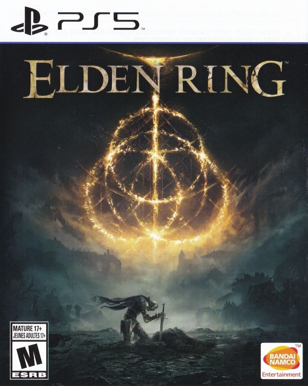 Elden Ring PS5 game featuring open-world action RPG gameplay, challenging combat, and a dark fantasy adventure on PlayStation 5 cover art 
