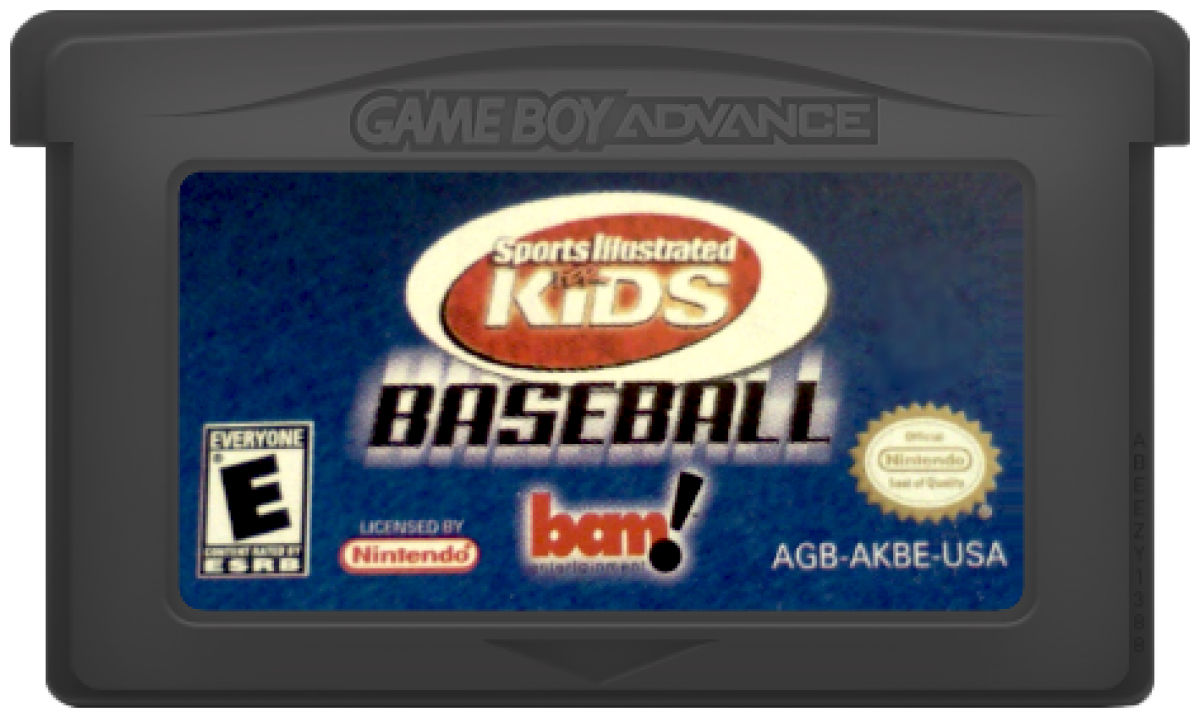 Sports Illustrated for Kids Baseball Game Boy Advance GBA video game, kid-friendly baseball sports gameplay, handheld console title cartridge art