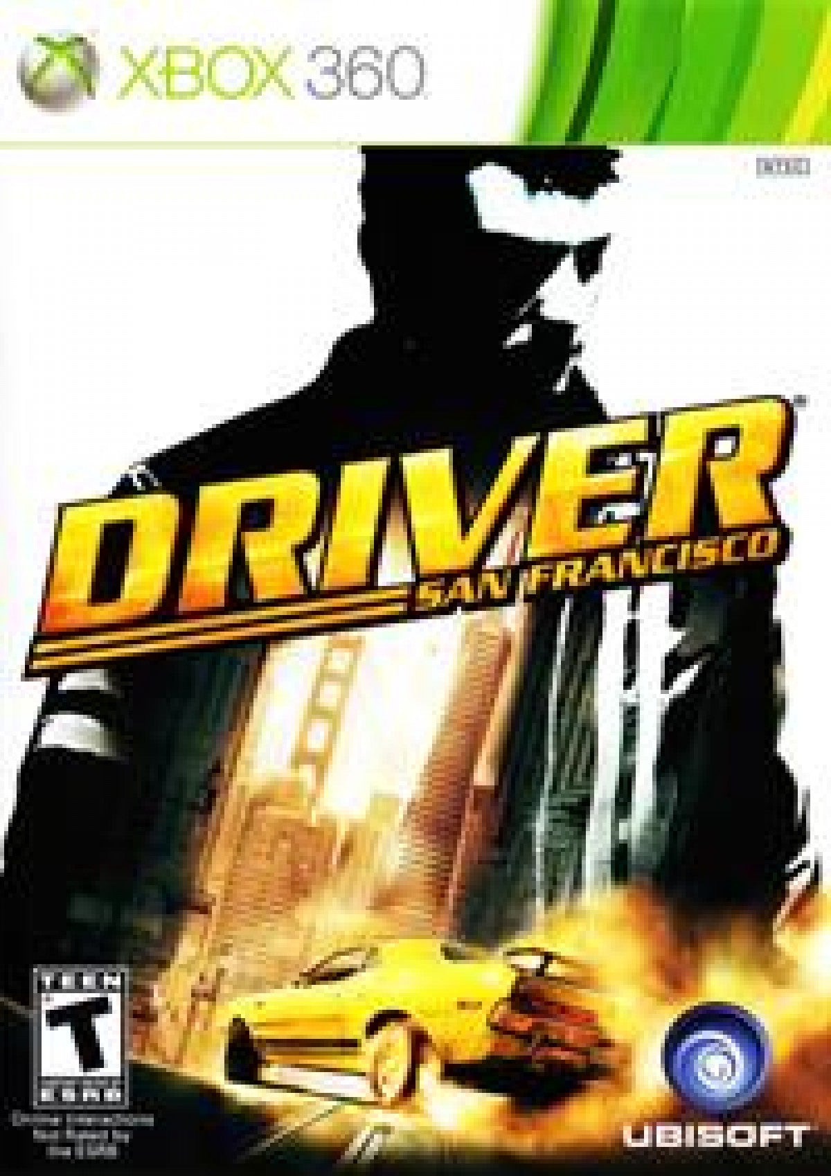 Driver San Francisco Xbox 360 open world racing video game featuring high-speed car chases city driving missions vehicle switching stunt driving police pursuits licensed vehicles and classic Xbox 360 gameplay collectible retro gaming appeal front