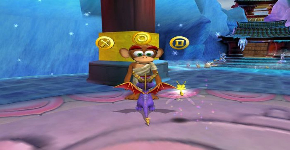 Spyro Enter the Dragonfly Nintendo GameCube GC video game featuring Spyro the Dragon action adventure platforming gameplay colorful fantasy worlds dragonfly collection exploration puzzle solving and combat challenges retro video game Nintendo GameCube collection collectible gaming appeal gameplay