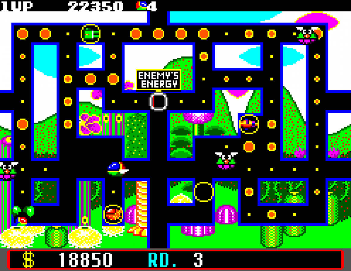 Fantasy Zone: The Maze Sega Master System SMS for arcade maze action video game fans featuring colorful maze levels Opa-Opa gameplay enemy encounters power ups collectible items challenging stages fast paced arcade action and classic Sega Master System gameplay collectible retro gaming appeal gameplay