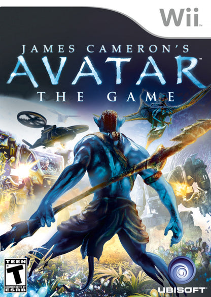 James Cameron's Avatar The Game Nintendo Wii for action adventure video game fans featuring Pandora exploration Na'vi and human factions alien wildlife combat customizable characters motion controls third person action missions colorful environments and immersive science fiction adventure collectible gaming appeal cover art