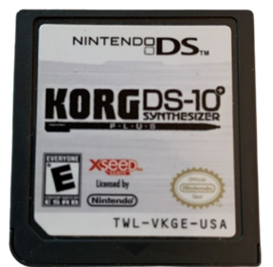 KORG DS-10 Synthesizer Plus music creation game for Nintendo DS featuring dual analog style synthesizers drum machines touch screen controls live performance mode and authentic Korg electronic music production experience cartridge