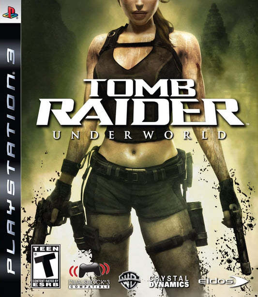 Tomb Raider Underworld PlayStation 3 PS3 for retro video game enthusiasts featuring action adventure gameplay cinematic exploration ancient tomb puzzles platforming challenges acrobatic traversal third person combat Lara Croft treasure hunting and collectible gaming appeal front cover 