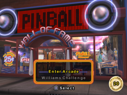 Pinball Hall of Fame: The Williams Collection home screen for PlayStation Portable (PSP) classic pinball simulation game