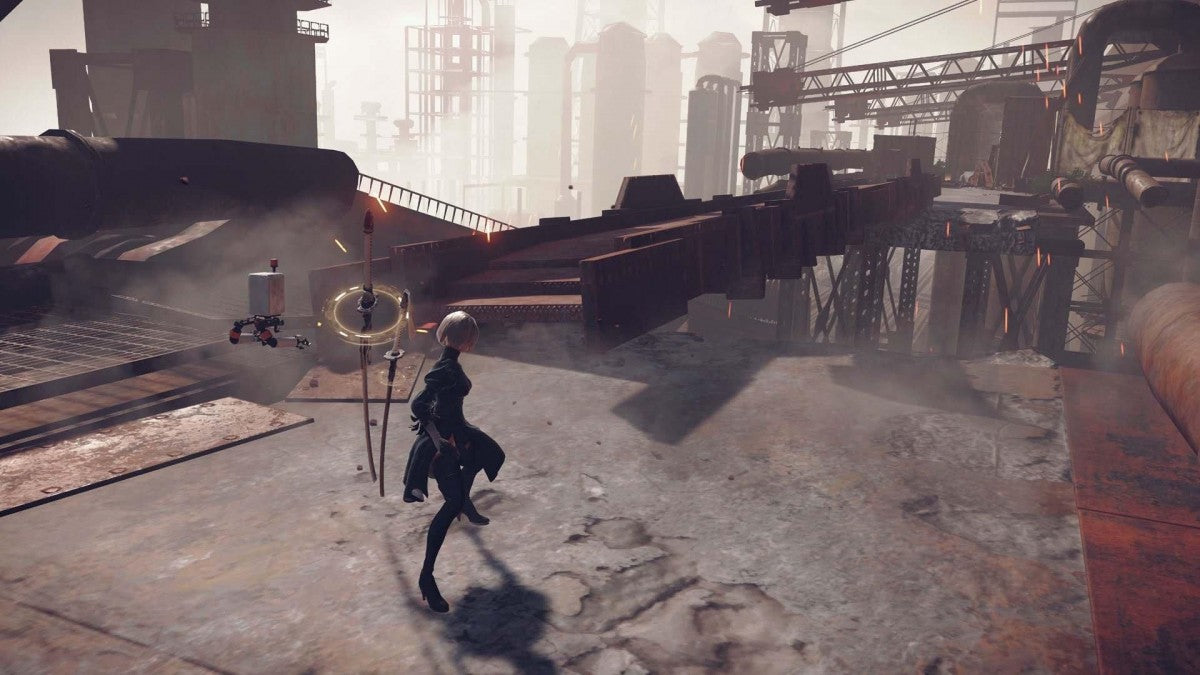 NieR Automata The End of YoRHa Edition Nintendo Switch game featuring action RPG gameplay with fast paced combat open world exploration multiple story paths and a deep sci fi narrative following androids in a war against machines gameplay  