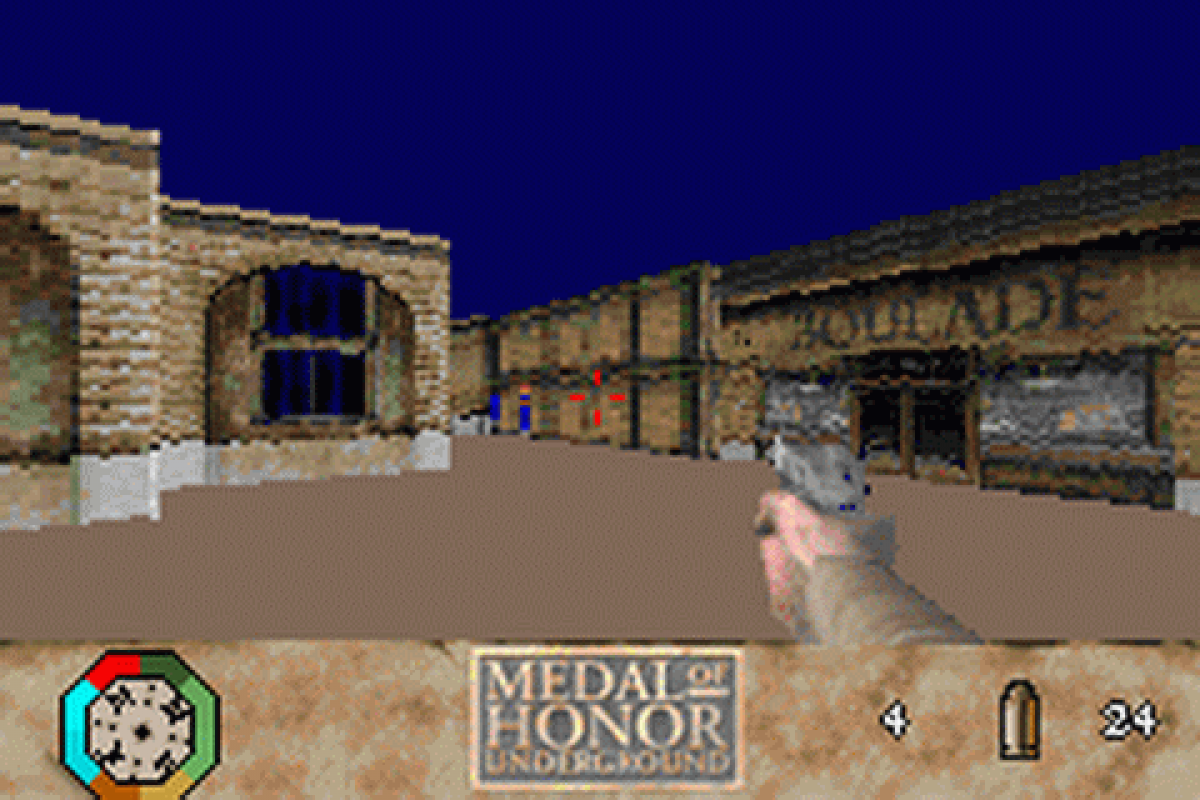 Medal of Honor Underground for Game Boy Advance, gameplay for a first-person shooter video game with World War II combat, mission-based gameplay, stealth elements, and military action