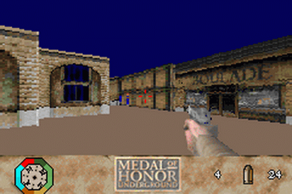 Medal of Honor Underground for Game Boy Advance, gameplay for a first-person shooter video game with World War II combat, mission-based gameplay, stealth elements, and military action