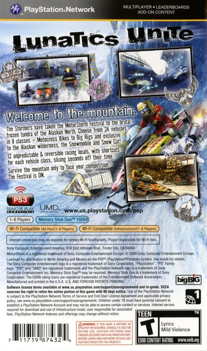 MotorStorm: Arctic Edge back of case for PlayStation Portable (PSP) racing game