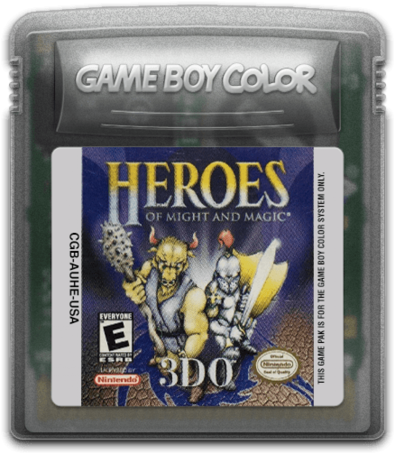 Heroes of Might and Magic Game Boy Color GBC cartridge for retro video game enthusiasts featuring fantasy strategy gameplay turn based tactical battles hero progression kingdom management mechanics magical world exploration and portable handheld strategic gaming experience and collectible gaming appeal