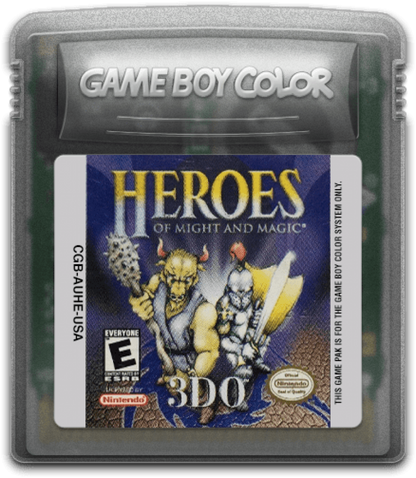 Heroes of Might and Magic Game Boy Color GBC cartridge for retro video game enthusiasts featuring fantasy strategy gameplay turn based tactical battles hero progression kingdom management mechanics magical world exploration and portable handheld strategic gaming experience and collectible gaming appeal