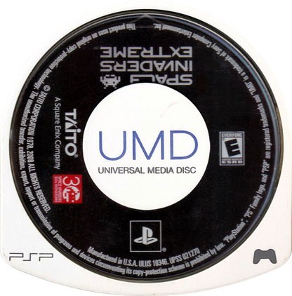 Space Invaders Extreme PlayStation Portable PSP for arcade shooter video game fans featuring fast paced alien invasion gameplay vibrant visual effects chain combo scoring power ups rhythm inspired mechanics classic Taito action challenging levels collectible gaming appeal UMD disc