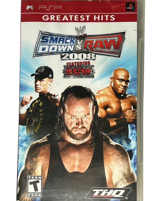 WWE SmackDown vs Raw 2008 Greatest Hits PlayStation Portable game featuring realistic wrestling gameplay, extensive WWE roster, and fast-paced sports entertainment action front cover