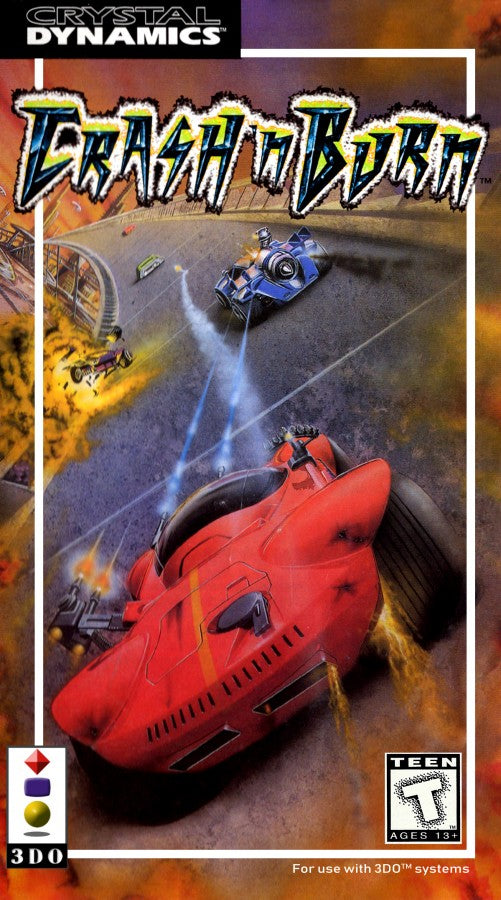 Crash ’n Burn cover art for Panasonic 3DO (3DO) futuristic vehicular combat racing video game