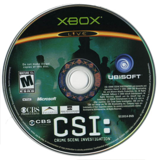 CSI: Crime Scene Investigation disc art for Xbox (XBOX) video game