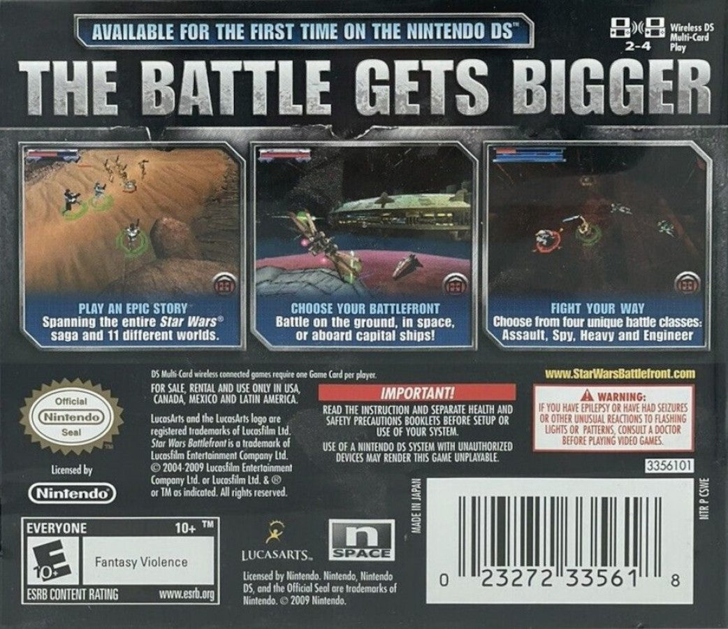 Star Wars Battlefront: Elite Squadron back of case for Nintendo DS (DS) third-person shooter video game