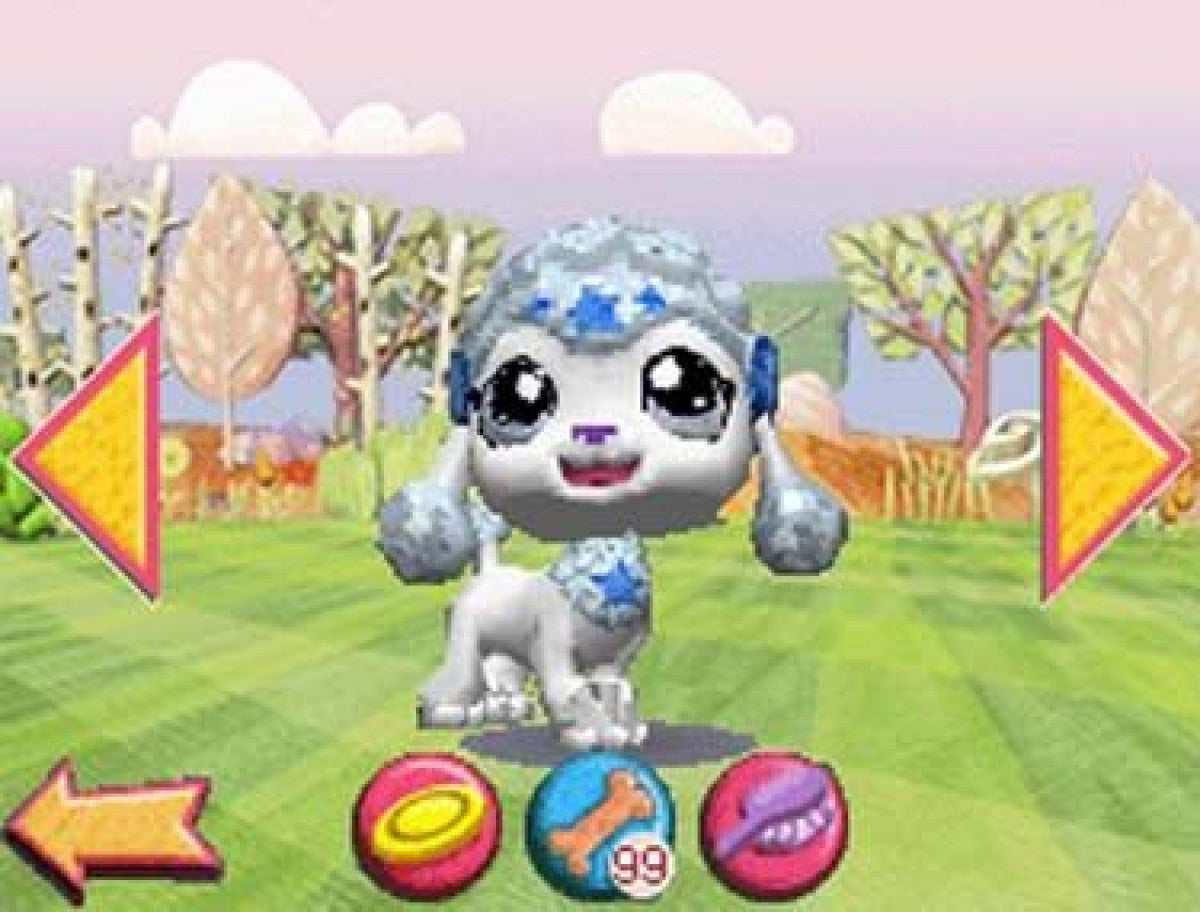 Littlest Pet Shop 3 Biggest Stars Blue Team for Nintendo DS (DS), gameplay for a retro video game featuring pet care simulation gameplay, mini-game challenges, animal customization, talent competitions, and family-friendly adventure activities