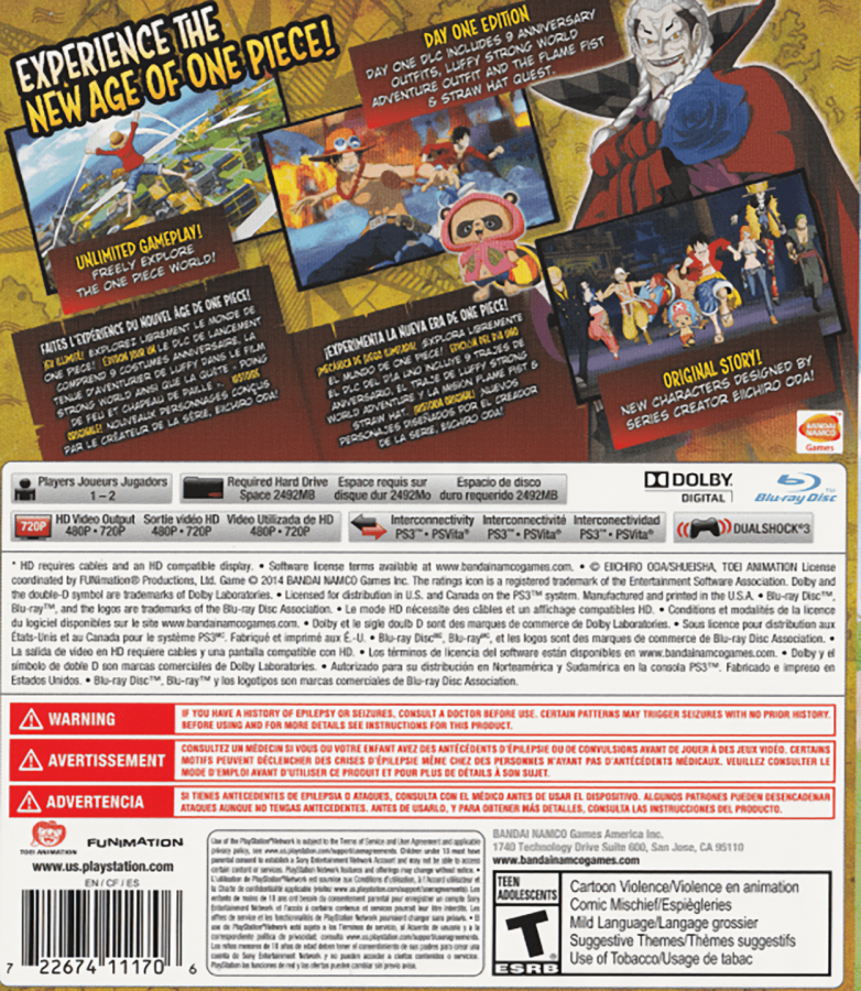 One Piece: Unlimited World Red back cover art for PlayStation 3 (PS3) video game