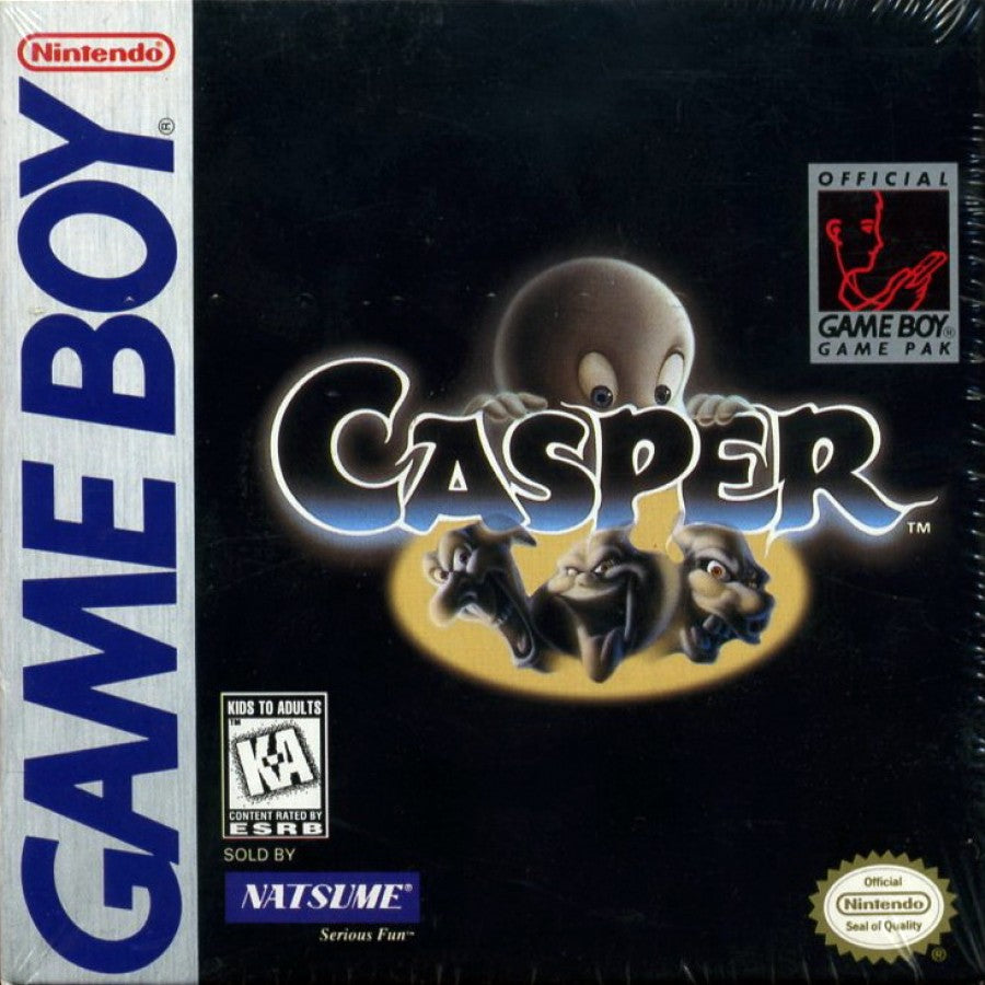 Casper Game Boy GB for retro video game enthusiasts featuring action adventure platforming gameplay friendly ghost adventures haunted mansion exploration puzzle solving family friendly challenges handheld gaming and collectible gaming appeal front cover 