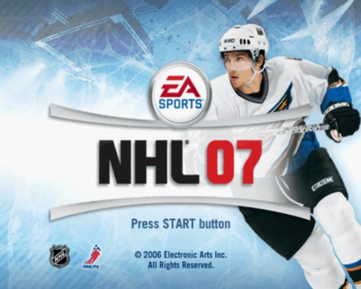 NHL 07 PlayStation 2 hockey sports simulation video game EA Sports franchise mode season play playoffs skill stick controls player attributes team management realistic physics authentic NHL teams and players main menu title screen