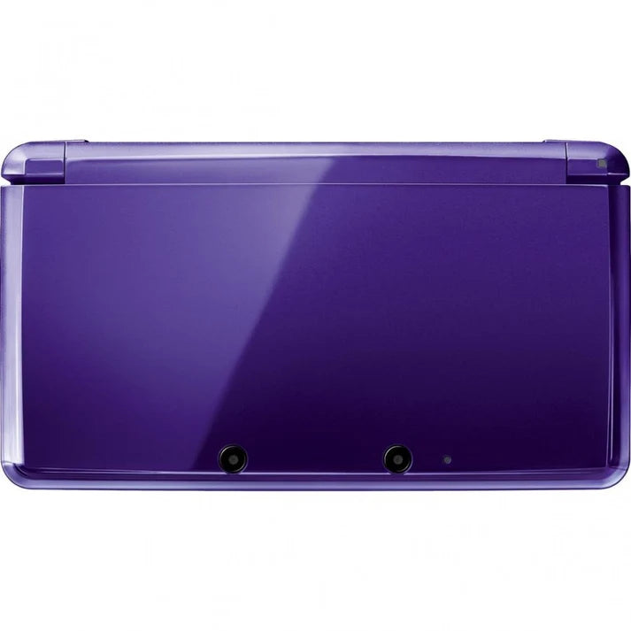 Nintendo 3DS purple handheld gaming system featuring glasses free 3D display dual screens touch screen controls built in cameras Wi Fi connectivity backward compatibility with Nintendo DS games portable Nintendo gaming rechargeable battery collectible gaming appeal