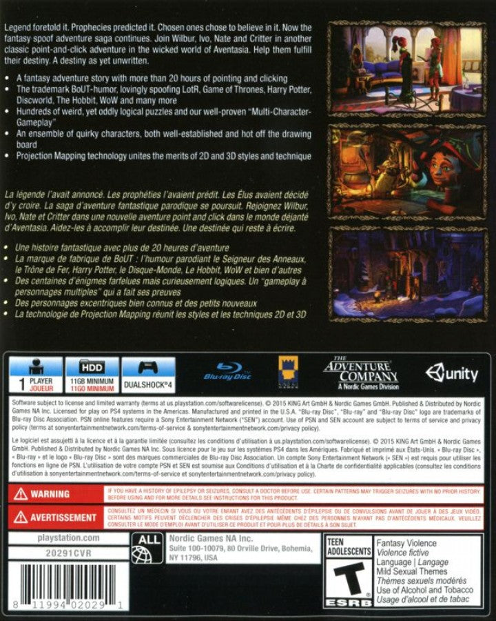 The Book of Unwritten Tales 2 – PlayStation 4 (PS4) video game back of case, point-and-click adventure