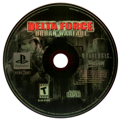 Delta Force: Urban Warfare PlayStation 1 PS1 for tactical first person shooter retro video game fans featuring military special forces missions urban combat realistic weapons stealth tactics squad based action multiplayer gameplay collectible gaming appeal disc