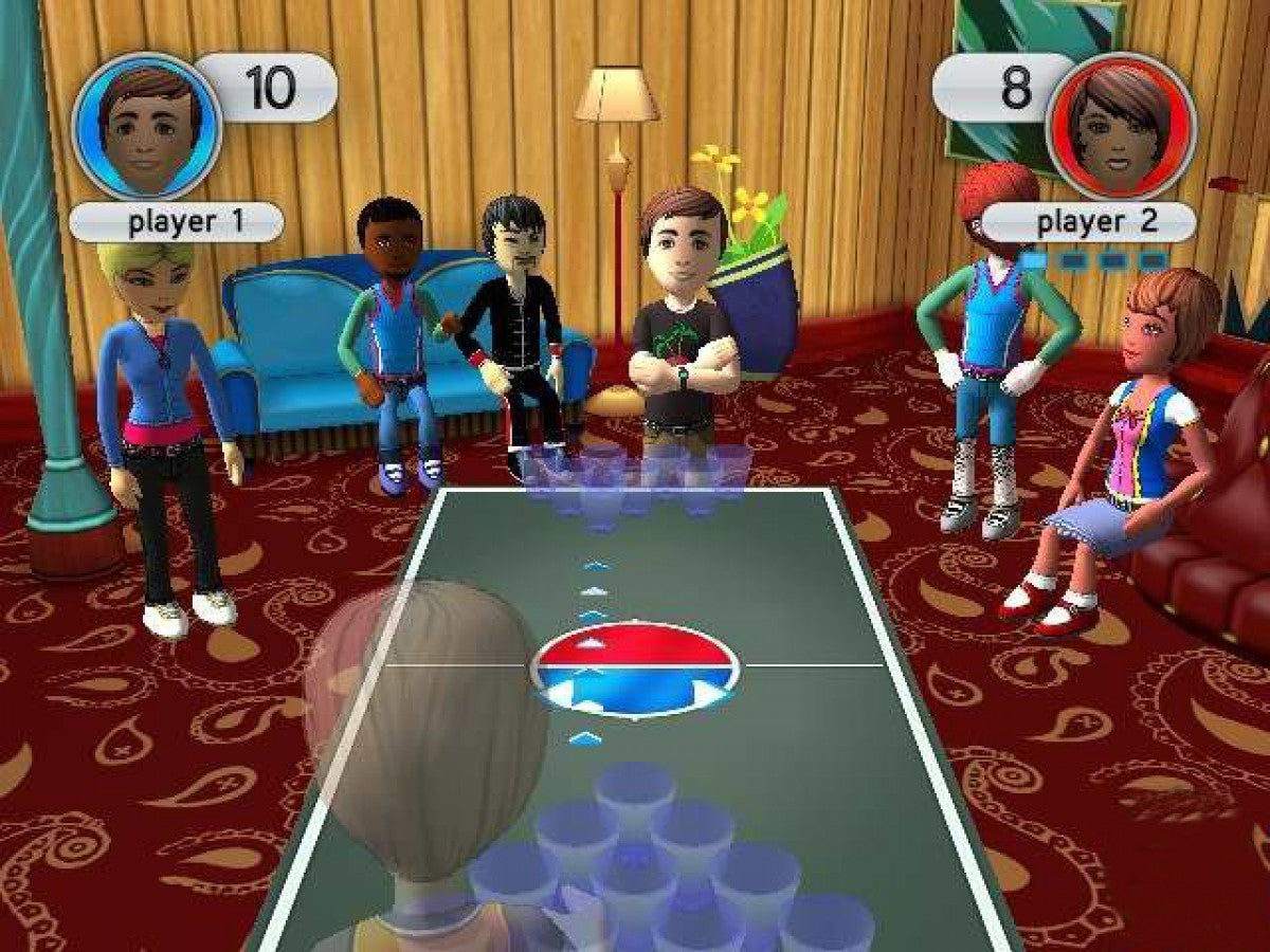 Game Party 2 game for the Nintendo Wii featuring party style mini games including darts hoop shoot horseshoes and bean bag toss with motion controls multiplayer modes and a variety of casual arcade and backyard style activities for up to four players
 gameplay