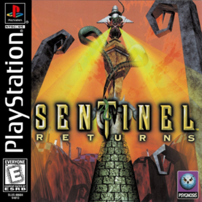 The Sentinel Returns PlayStation PS1 for strategy adventure video game fans featuring futuristic exploration puzzle solving strategic resource management mysterious sci fi environments atmospheric gameplay challenging missions and classic retro PlayStation gaming collectible appeal front
