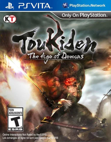 Toukiden: The Age of Demons cover art for PlayStation Vita video game, action RPG, monster hunting gameplay, Japanese fantasy, handheld console title