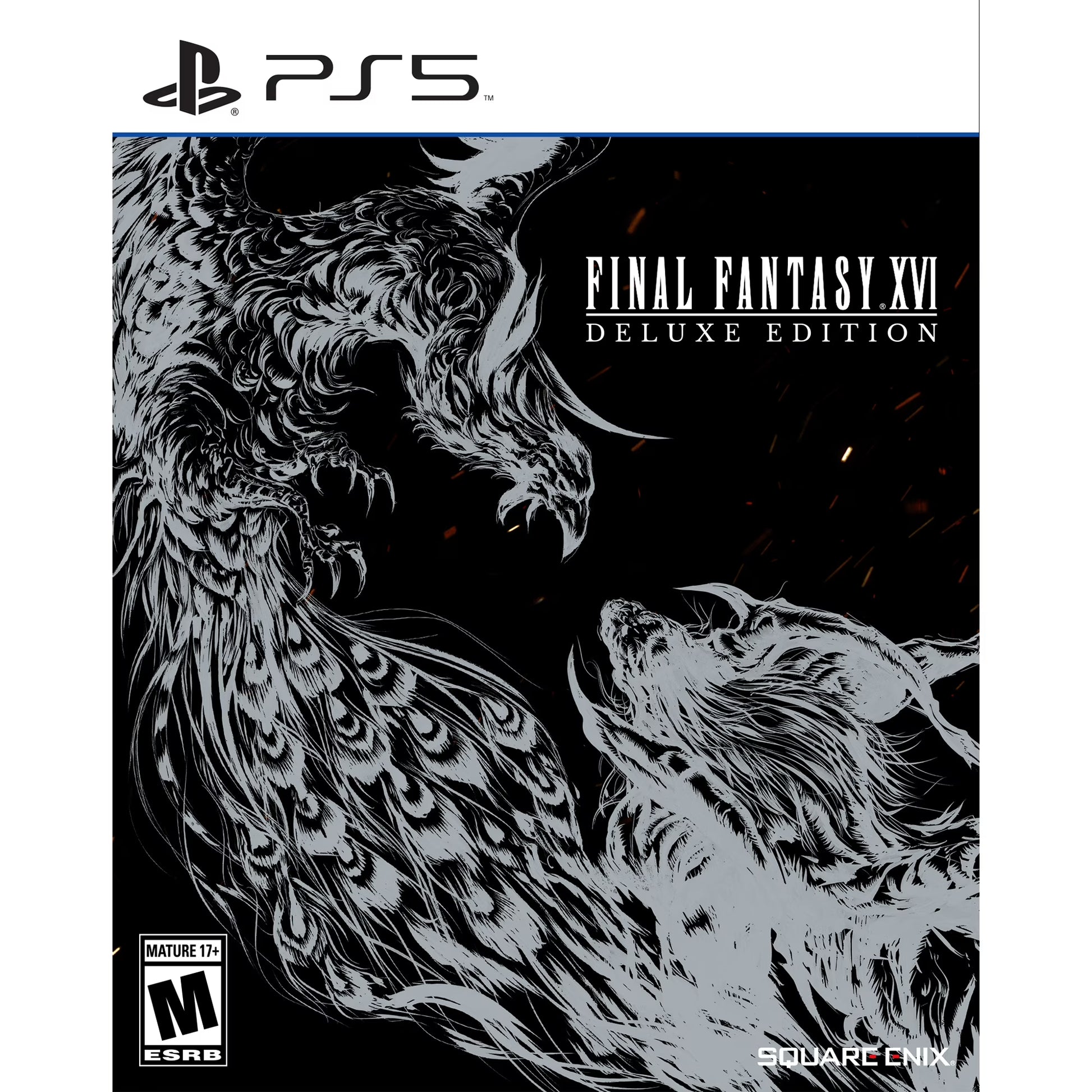 Final Fantasy XVI Deluxe Edition for PlayStation 5 action RPG featuring epic fantasy storyline real time combat Eikon battles and bonus collectible content cover