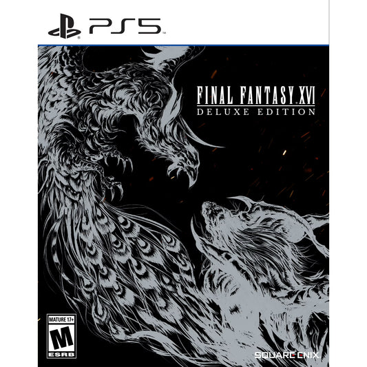 Final Fantasy XVI Deluxe Edition for PlayStation 5 action RPG featuring epic fantasy storyline real time combat Eikon battles and bonus collectible content cover