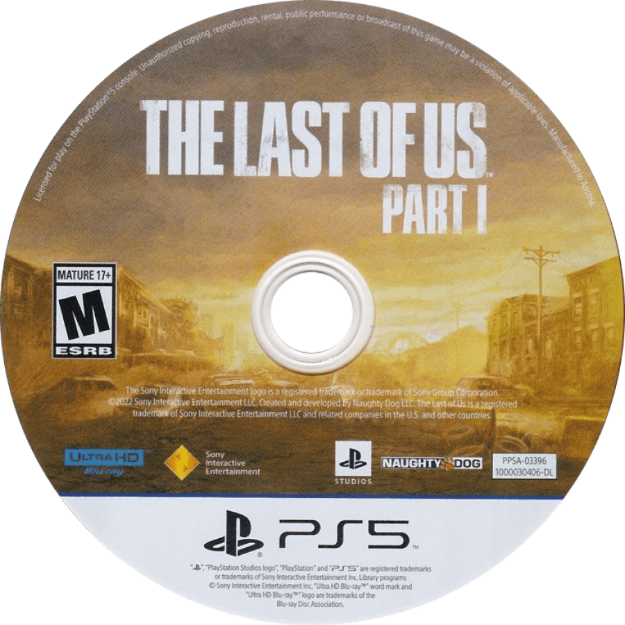 The Last of Us: Part I disc for PlayStation 5 (PS5) action adventure video game