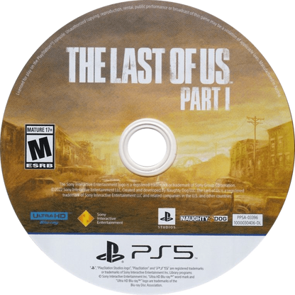 The Last of Us: Part I disc for PlayStation 5 (PS5) action adventure video game