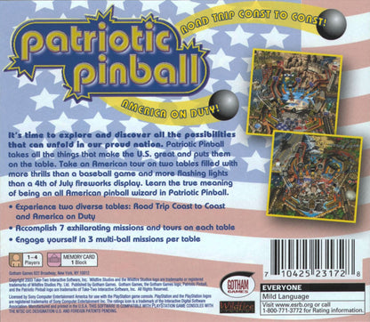 Patriotic Pinball PlayStation 1 PS1 video game, pinball simulation, themed arcade-style tables, classic console title back cover